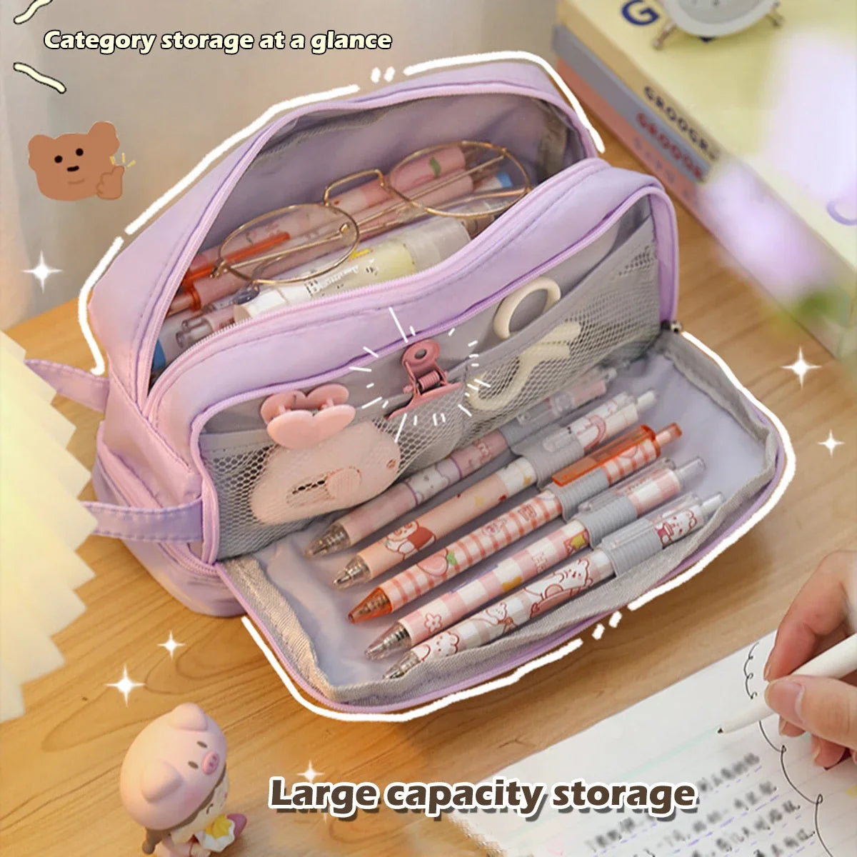 Large Capacity Pencil Case Kawaii Double-Layer Pen Bag Ins Korean Stationery Pencil Pouch Back to School Supplies for Students