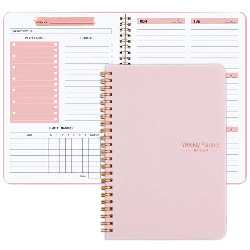 2025 Weekly Planner Undated Spiral Agenda A5 Notebook Planner Pouch 52 Weeks Planner Schedules Stationery Office School Supplies