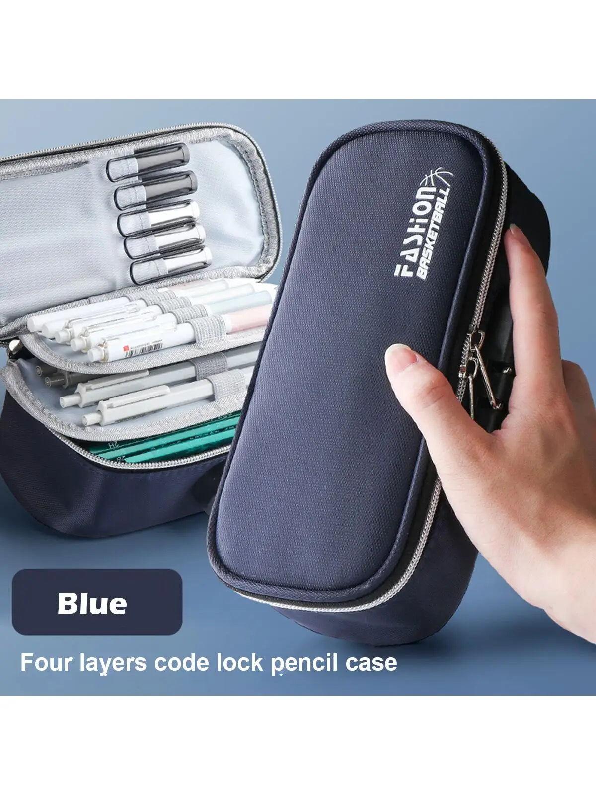 Large Capacity with Code Lock Pencil Case Multi-layers Zipper Pouch Waterproof Canvas Pen Bag for Students Gifts Office School