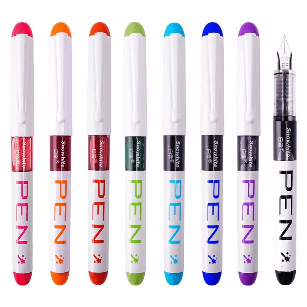 8 Colors Disposable Fountain Pen 0.38mm Extra Fine Nib Classic Pen for Students School&Office Stationery Art Supplies