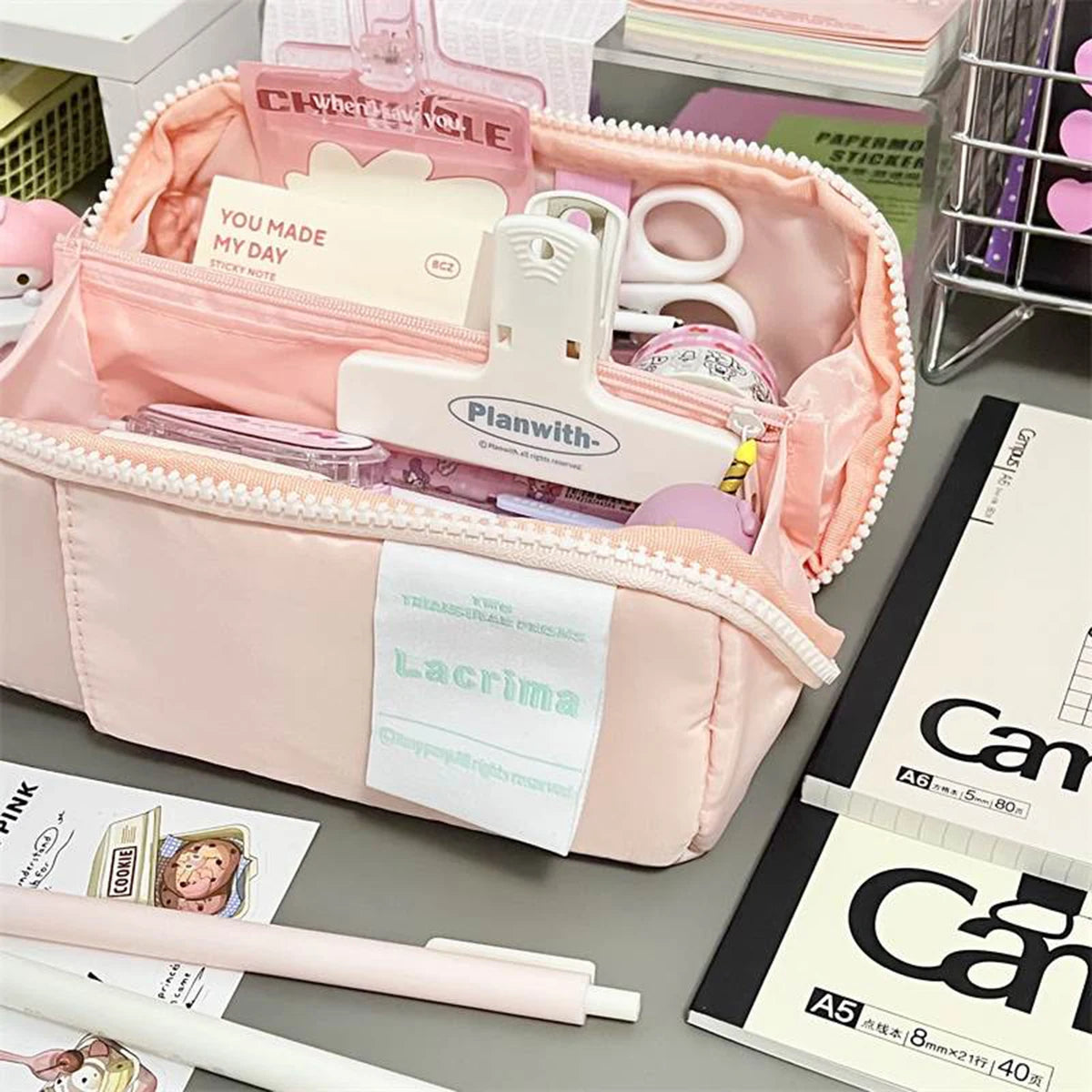 Canvas Pencil Bag Large Capacity Pencil Case Kawaii Pouch Korean Stationery ins Pen Holder Back to School Cute School Supplies