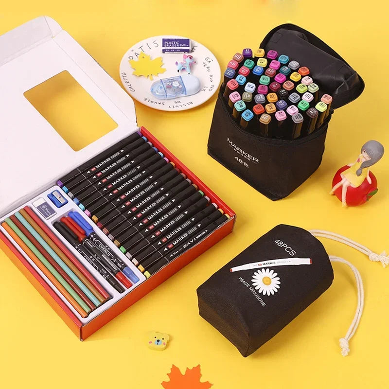24/36/48/60/80/120/168 Color Marking Pen Set Double Head Graffiti Fluorescent Pen Drawing School Art Supplies Stationery