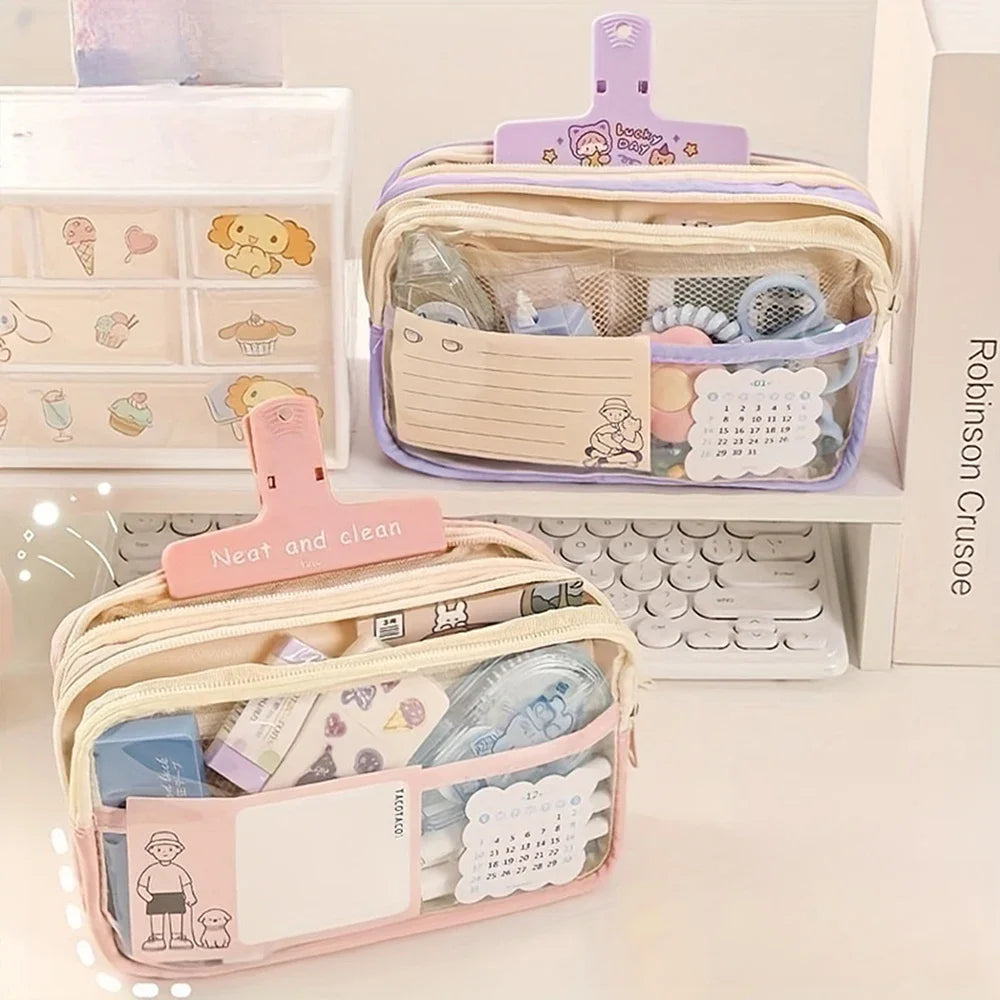 Large Capacity Pencil Bag Black White Checker Color Kawaii Pencil Case Cute Pouch Korean Stationery School Supplies for Students